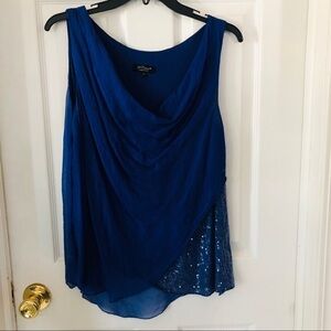 H TREND Made in Italy 100% silk blue sparkly sequence drappy shirt size XS